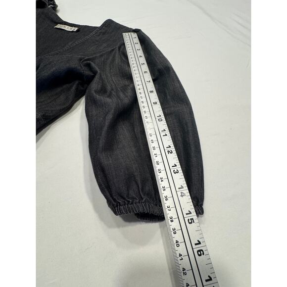 MYNK Hauteur Chambray Mini Dress Size S Dark Wash Plunge V-Neck Empire - Picture 7 of 9